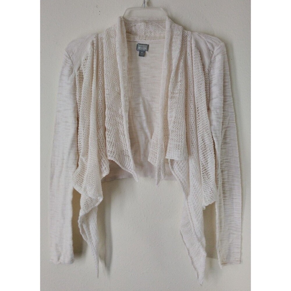 Converse Sweater Women's S Ivory White Shawl Open Front Shrug Long Sleeve Y2K